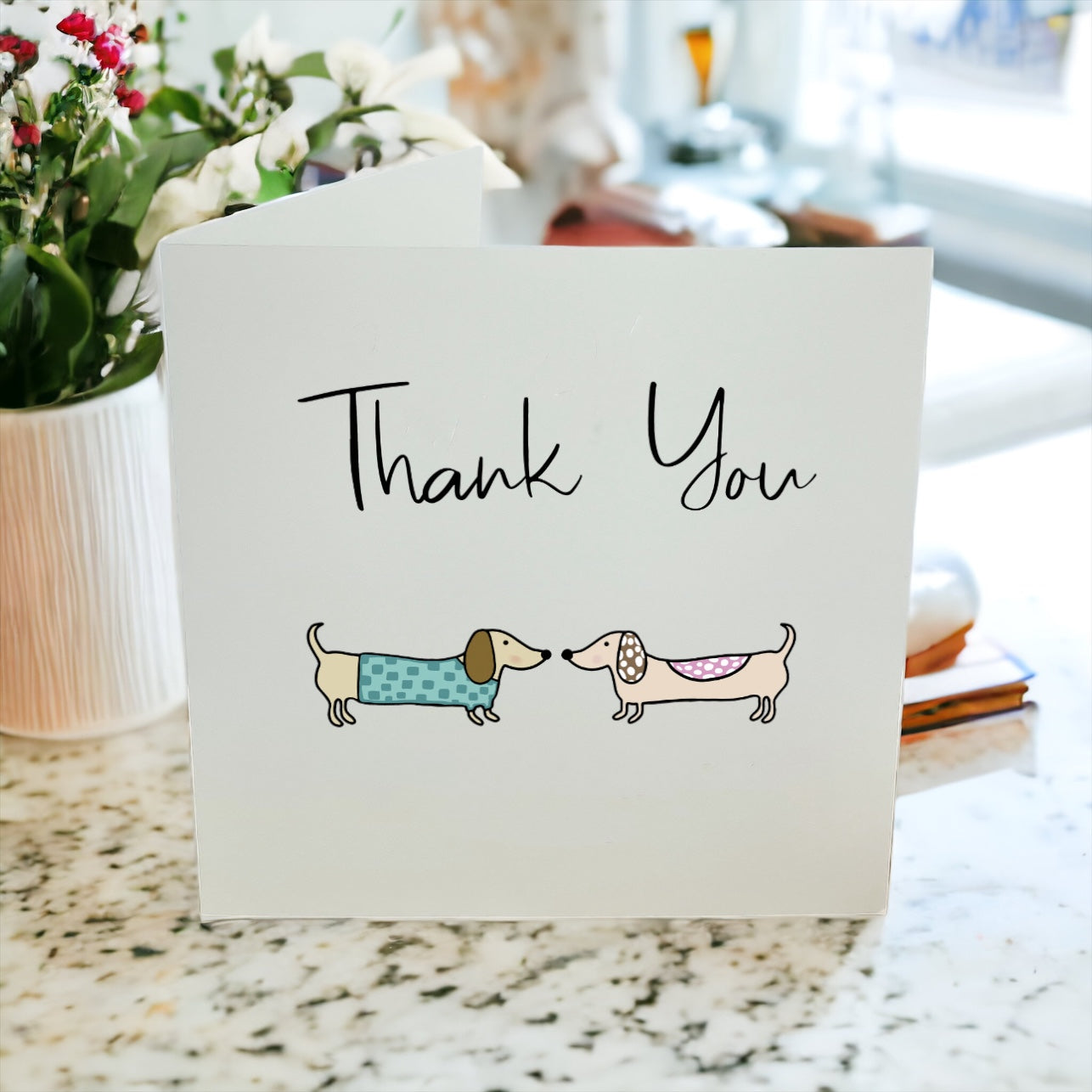 Spotty Dachshund Thank you Card, Sausage Dog Card, Handmade Cards