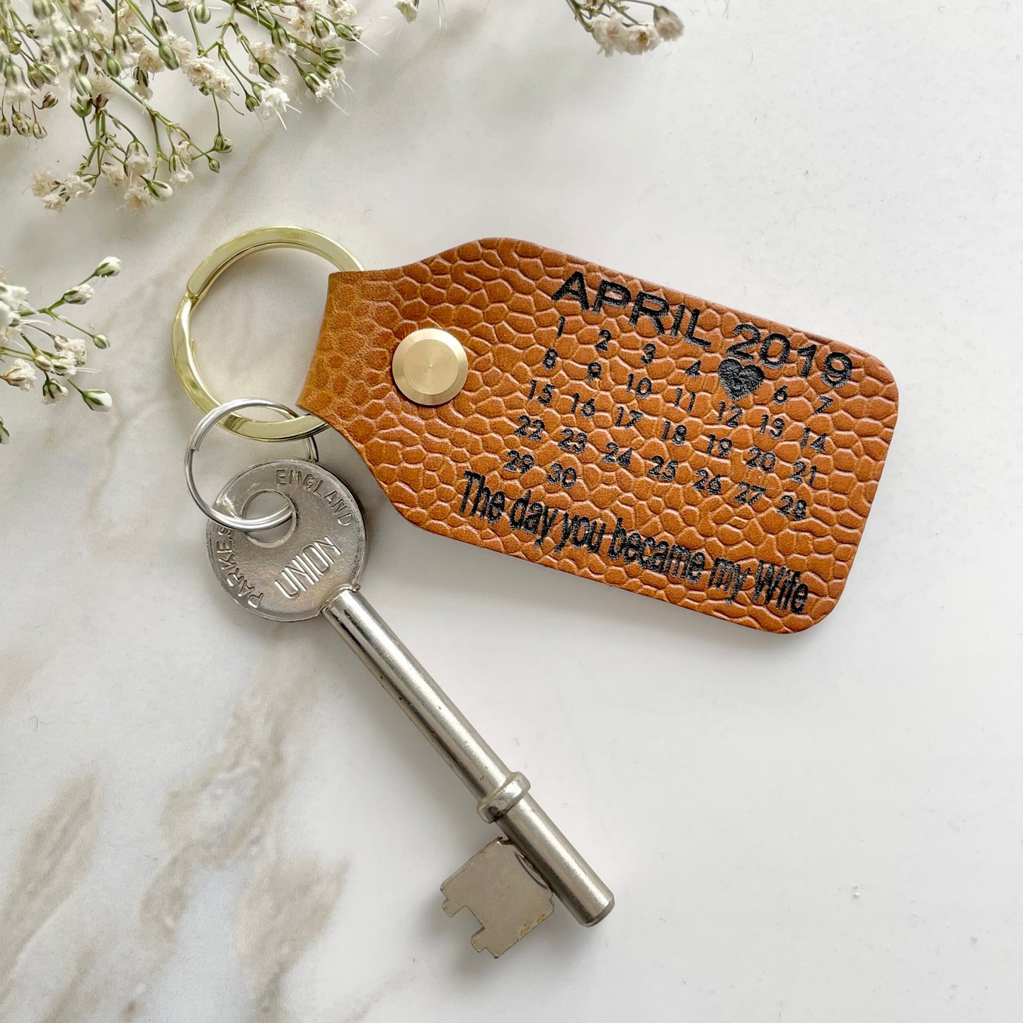 Personalised Leather Calendar Keyring, 3rd Wedding Anniversary Gift