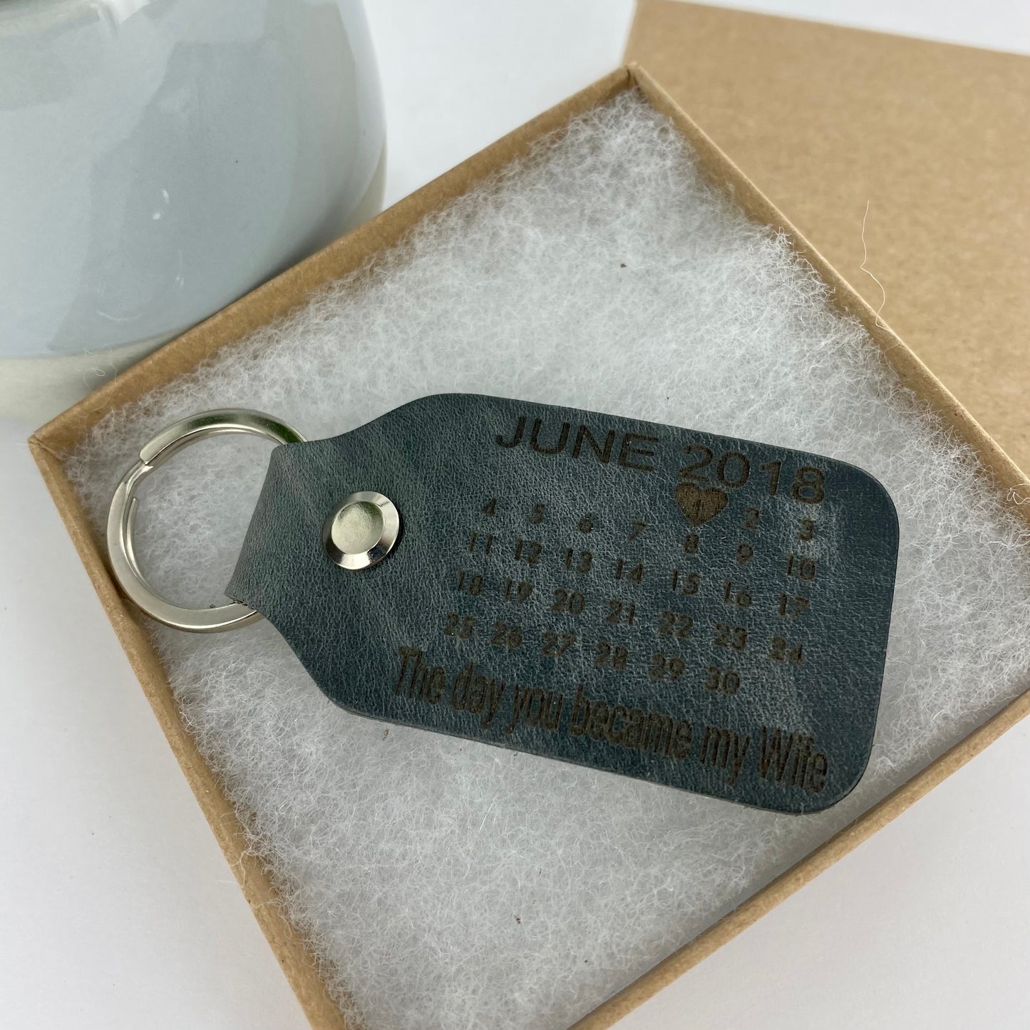 Personalised Leather Calendar Keyring, 3rd Wedding Anniversary Gift