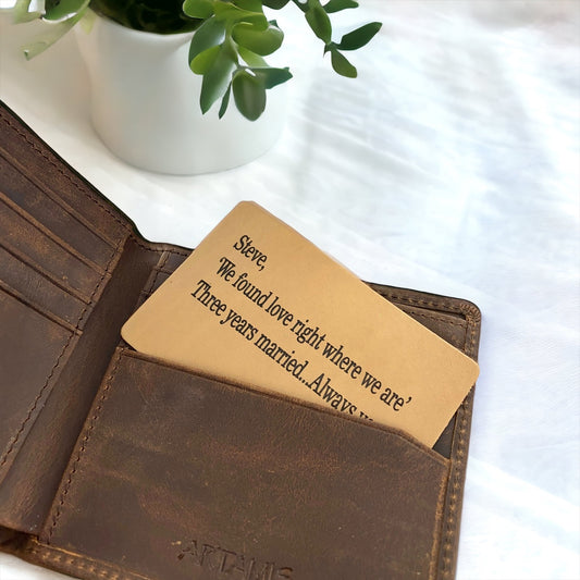 Personalised Leather Wallet Card Insert 3rd Leather Anniversary