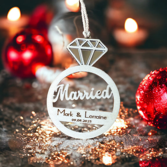 Personalised Married Christmas Decoration Wedding Gift