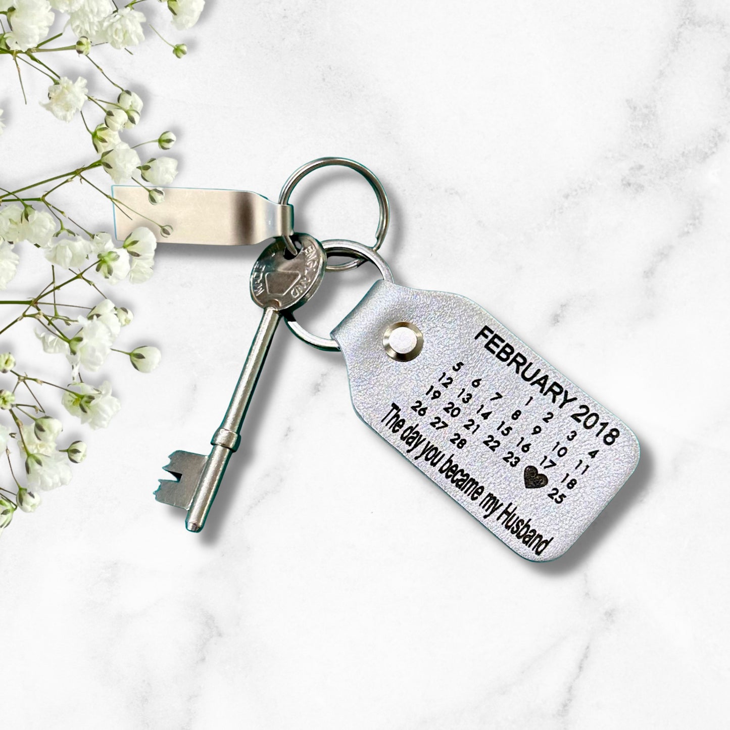 Personalised Leather Calendar Keyring, 3rd Wedding Anniversary Gift