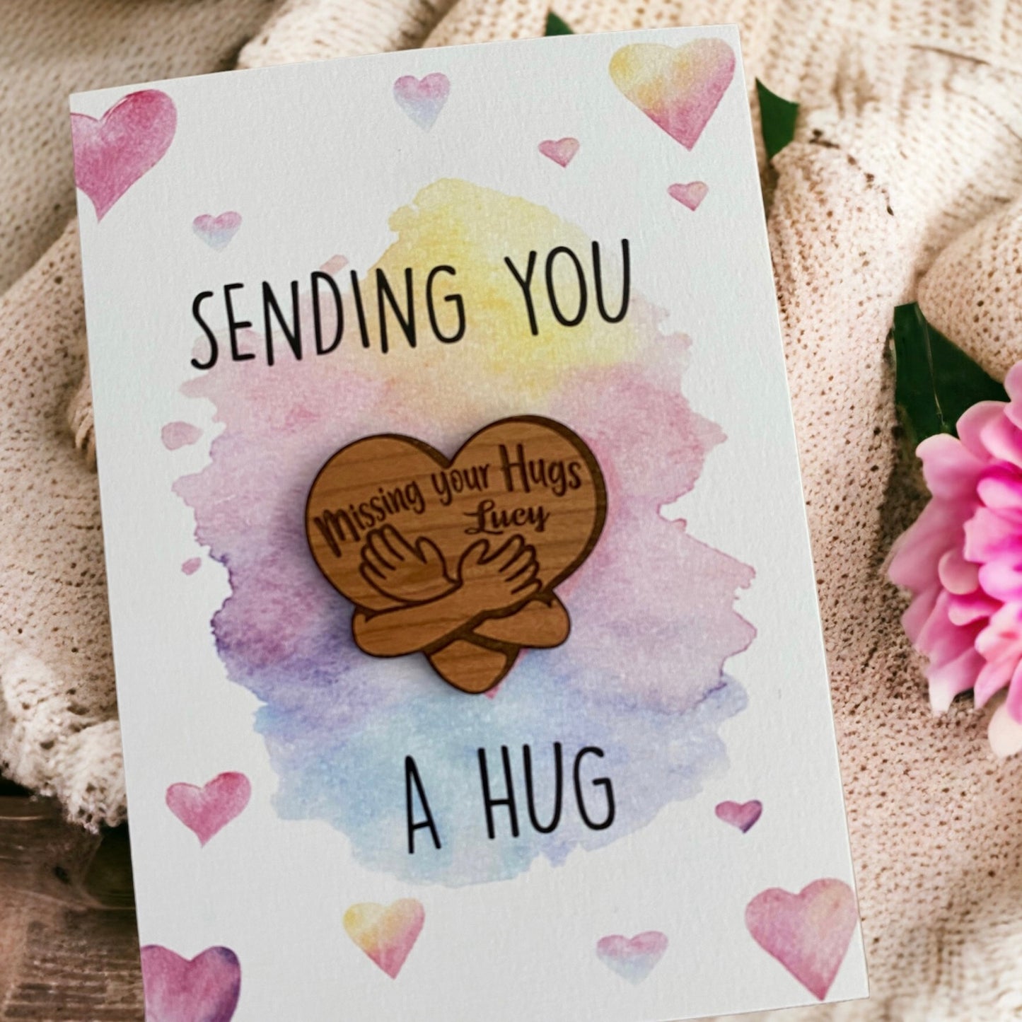 Personalised Name Missing Your Hugs Heart Card