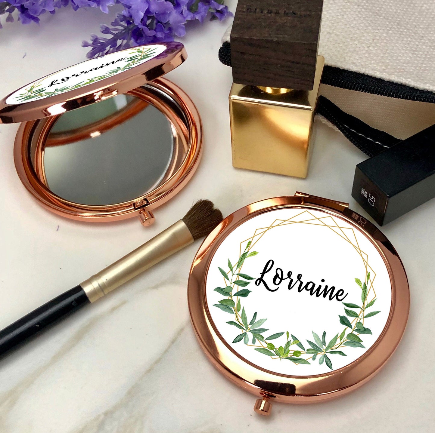 Personalised Greenery Compact Mirror