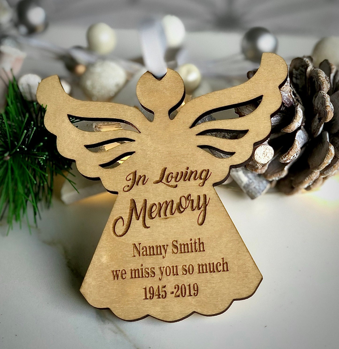 Memorial Wooden Angel Christmas Decoration