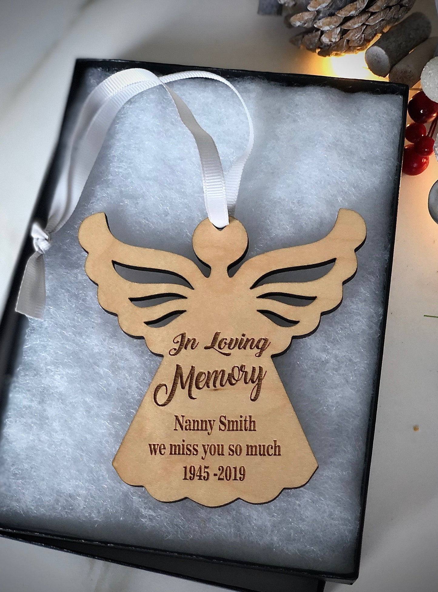 Memorial Wooden Angel Christmas Decoration
