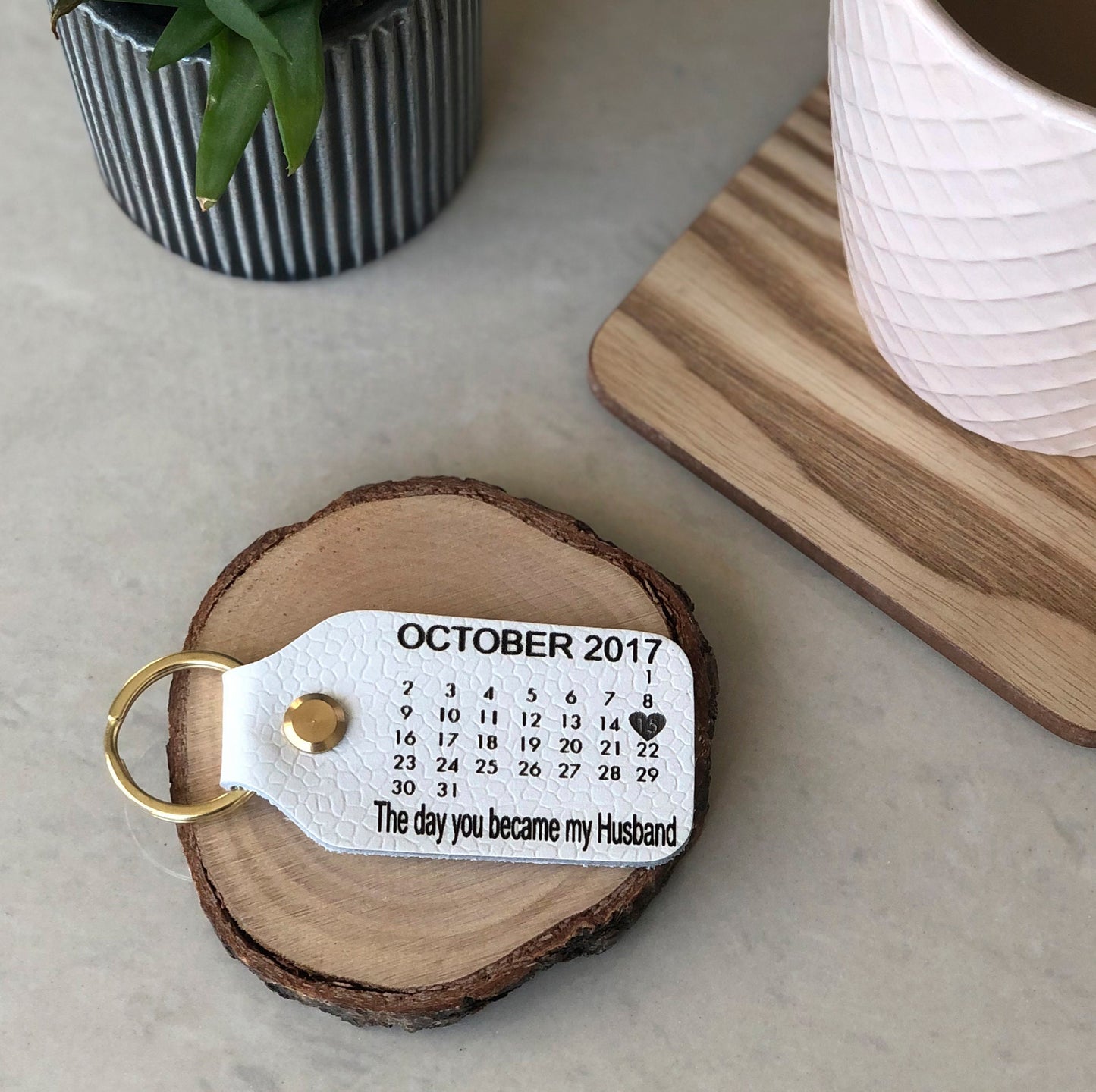 Personalised Leather Calendar Keyring, 3rd Wedding Anniversary Gift