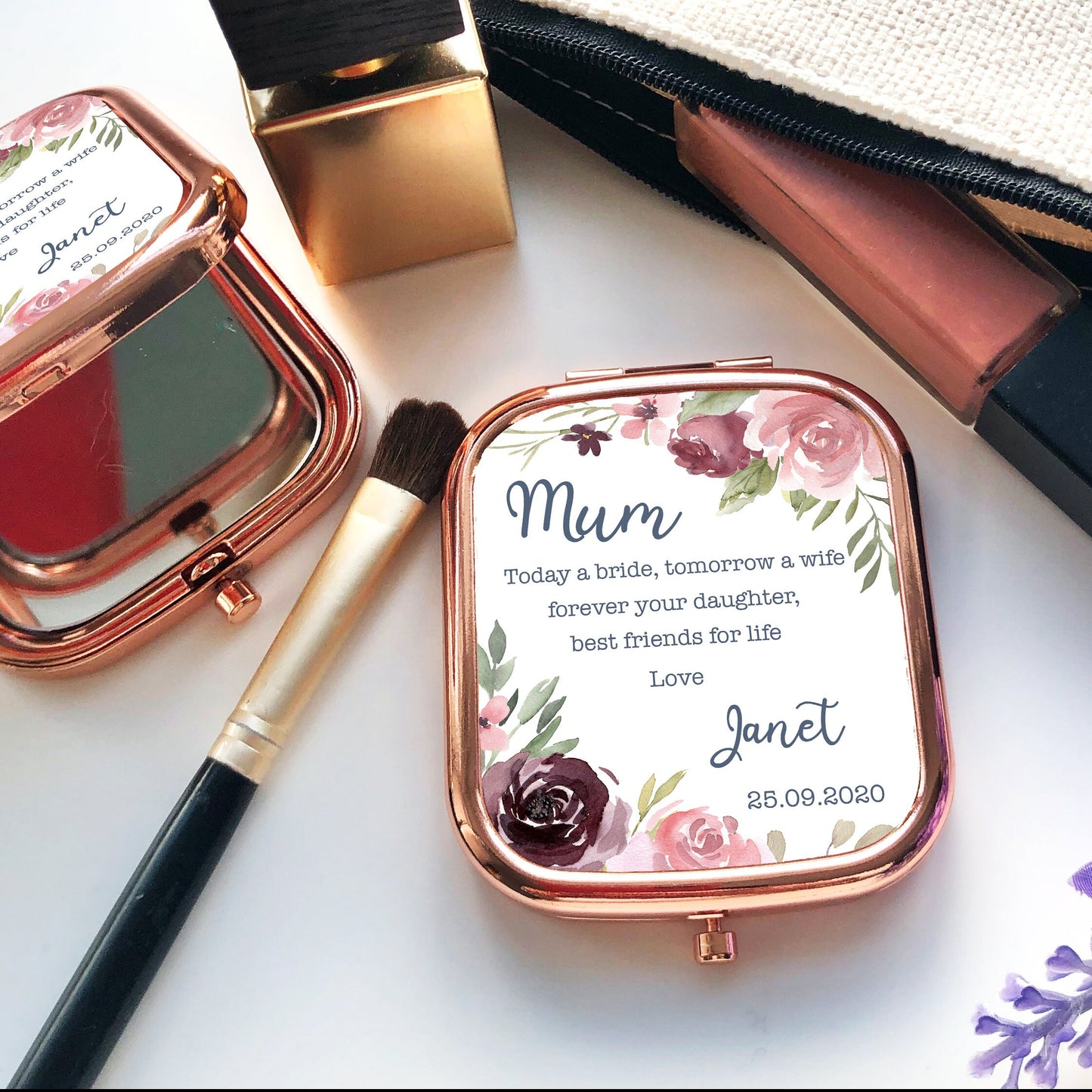 Mother of the bride Gold Compact Mirror, Purse Mirror, Pocket Mirror, For Her, Makeup Mirror, Bridesmaid Gift, Handbag Wedding Gift