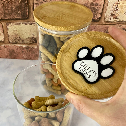 Personalised Dog Treats Pet Paw Print Glass Jar