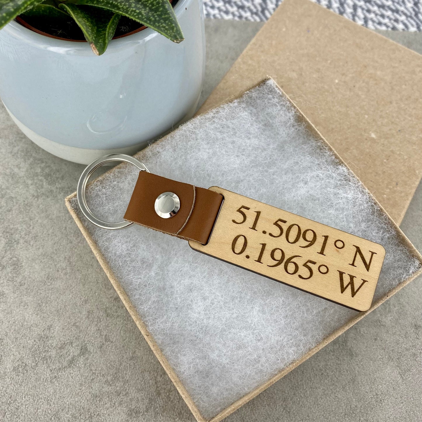 Personalised Coordinate Wooden Keyring