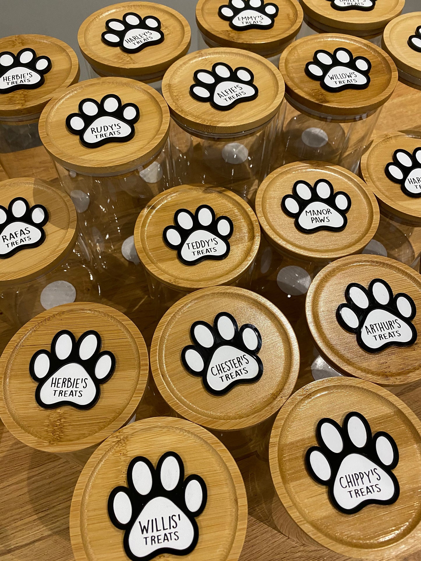 Personalised Dog Treats Pet Paw Print Glass Jar