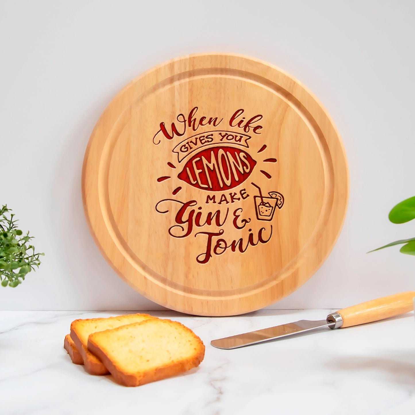 Gin and Tonic Round Chopping Board Gift , When Life Gives you Lemons Make Gin & Tonic