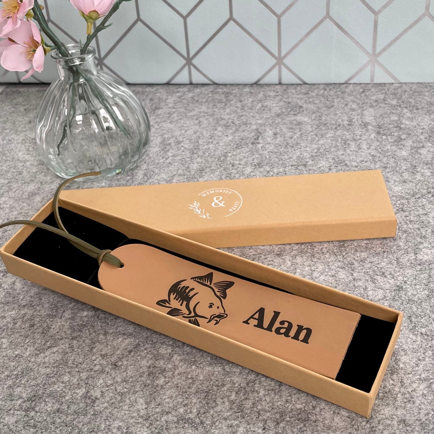 Personalised Carp Genuine Leather Bookmark