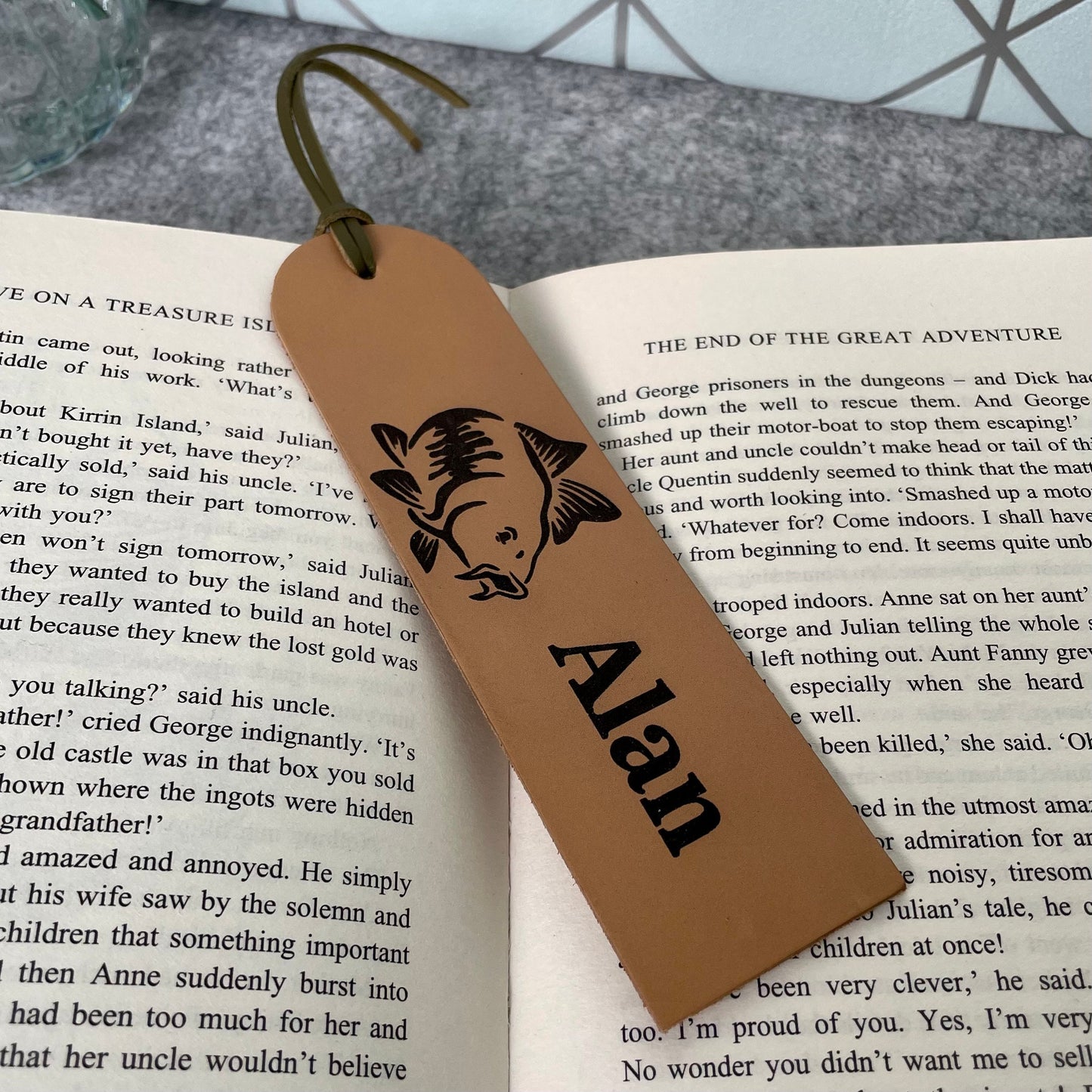 Personalised Carp Genuine Leather Bookmark