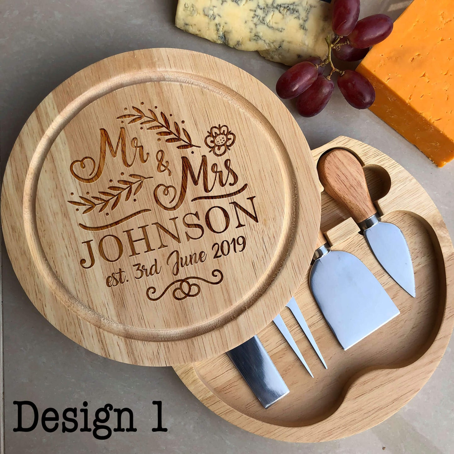 Personalised Cheese Board, Mr and Mrs Wedding Round Cheese Board, Anniversary Gift