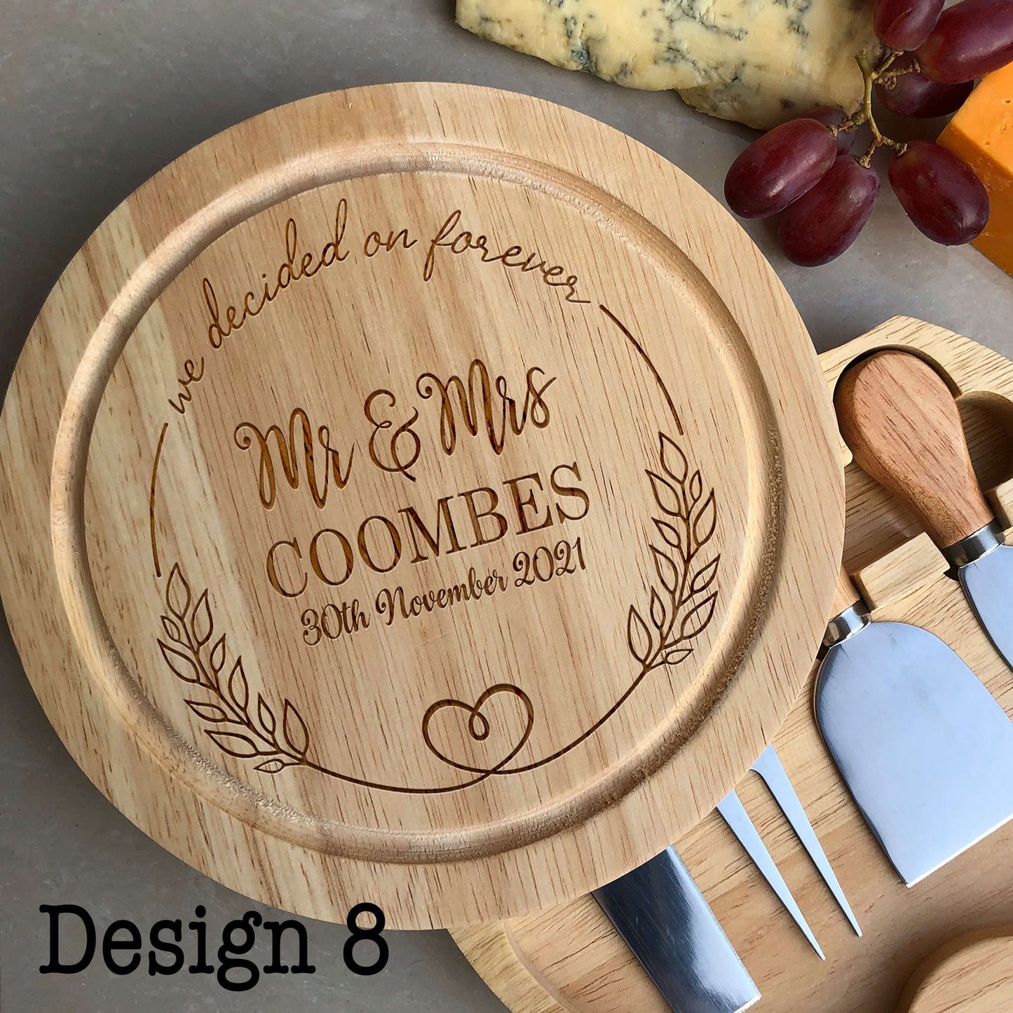 Personalised Cheese Board, Mr and Mrs Wedding Round Cheese Board, Anniversary Gift