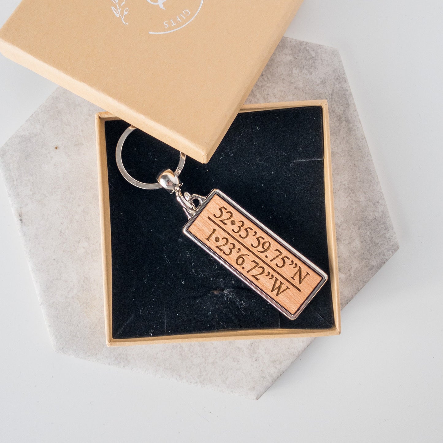 Personalised Coordinates Wooden Keyring