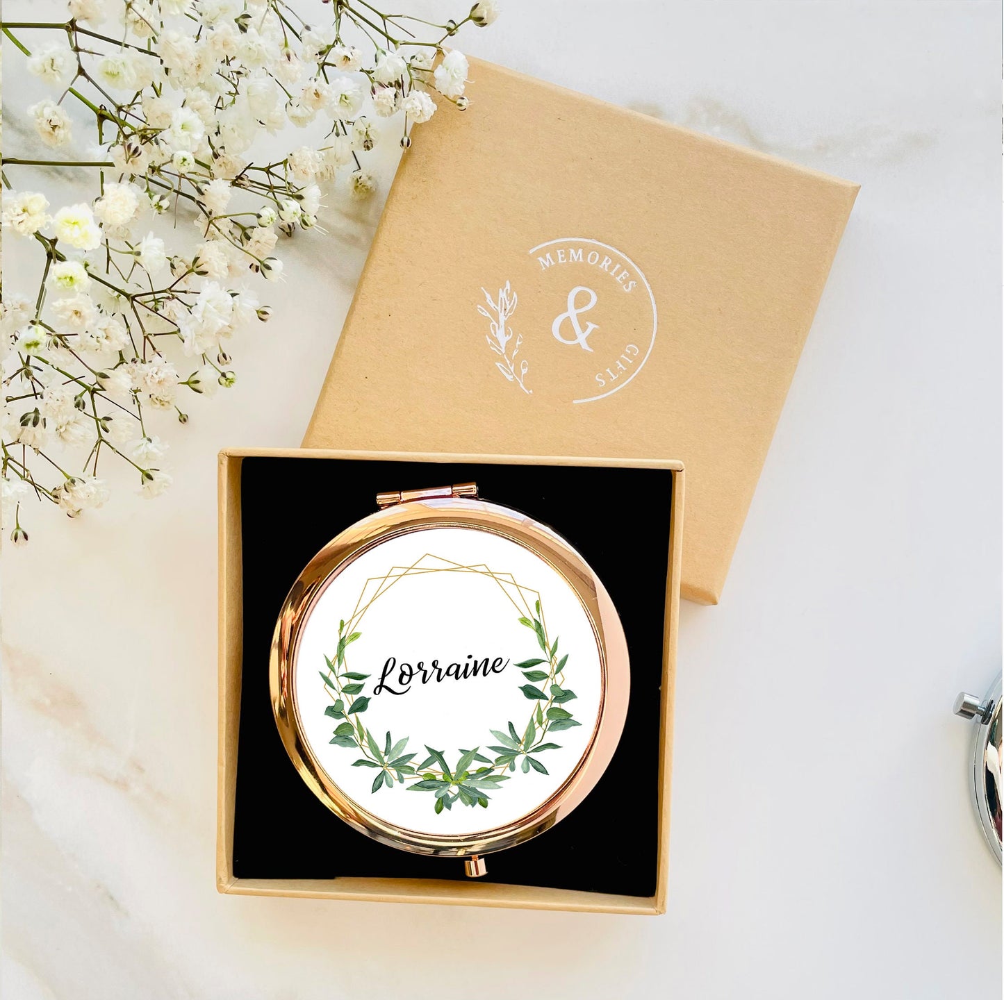 Personalised Greenery Compact Mirror