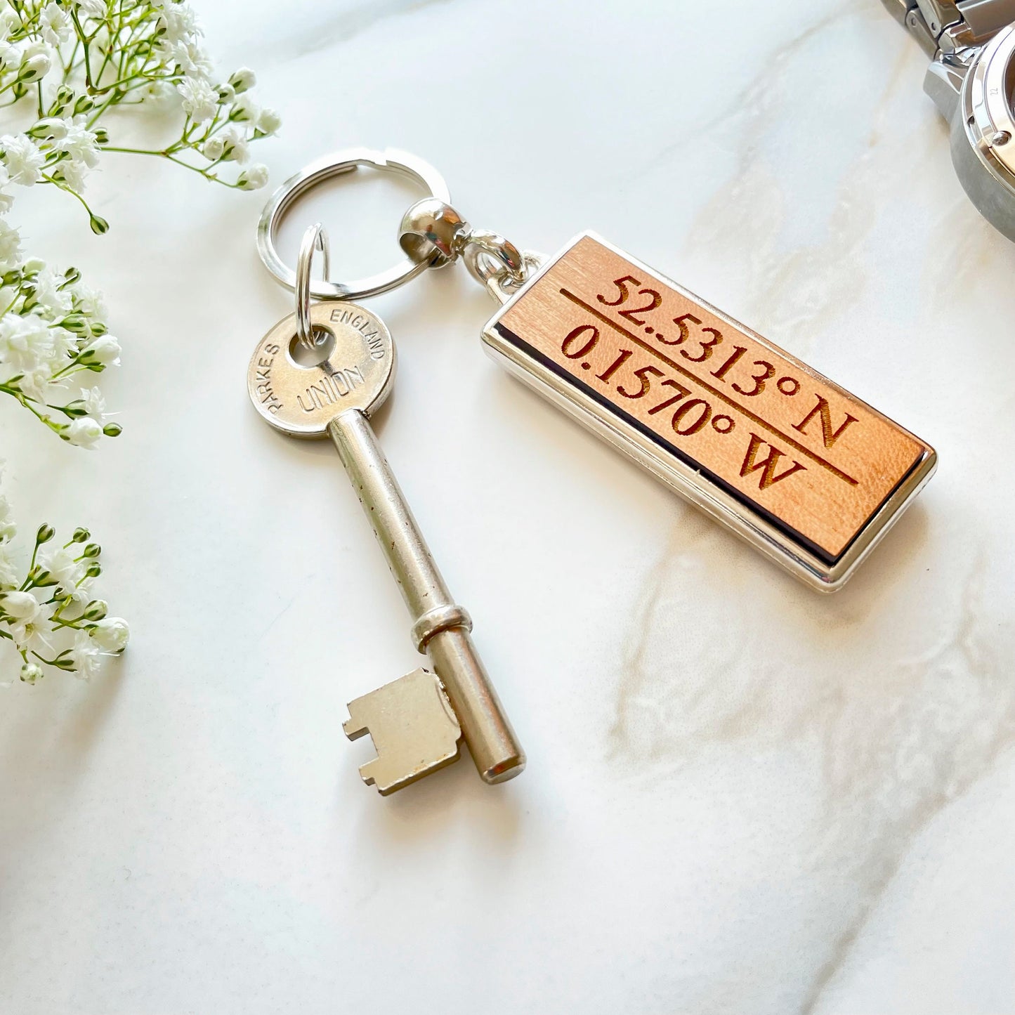 Personalised Coordinates Wooden Keyring