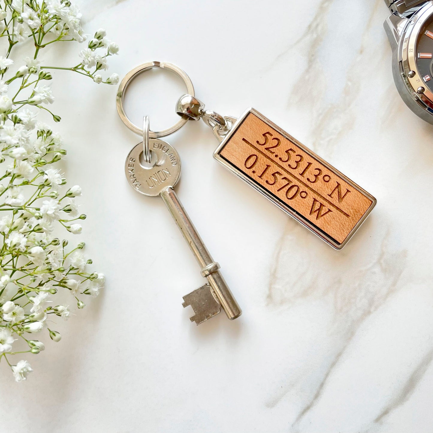 Personalised Coordinates Wooden Keyring