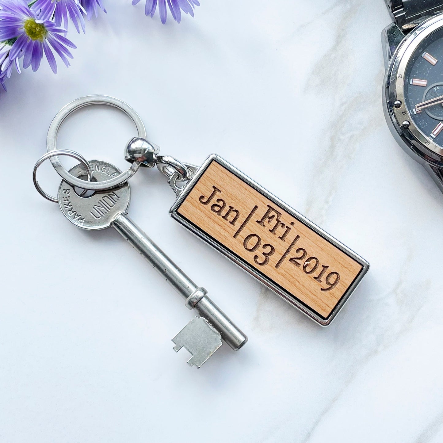Personalised Coordinates Wooden Keyring