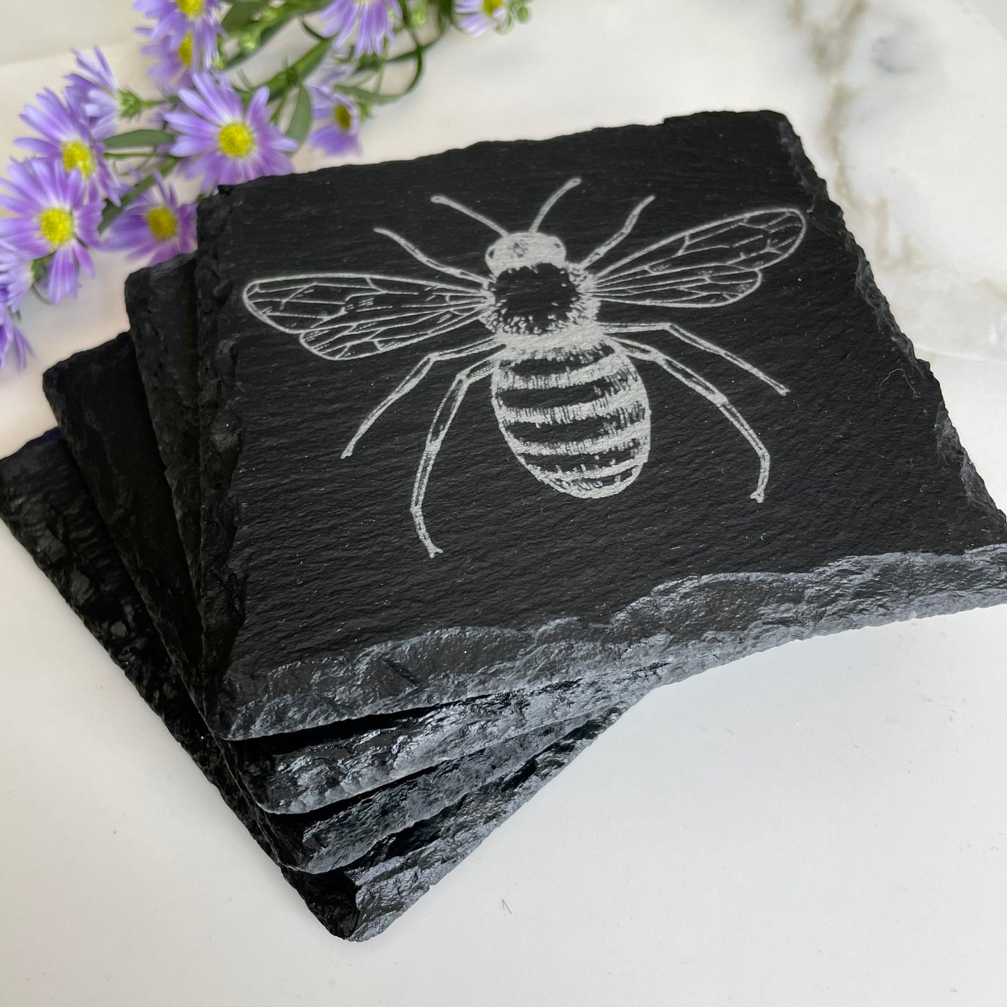 Bumble Bee Slate Drinks Coasters, Set of 4 Coasters, Teacher Gift, Birthday Gifts