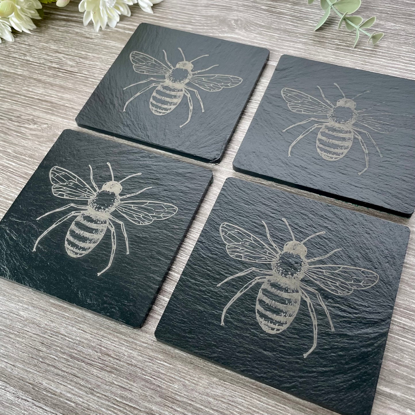 Bumble Bee Engraved Slate Coaster Set