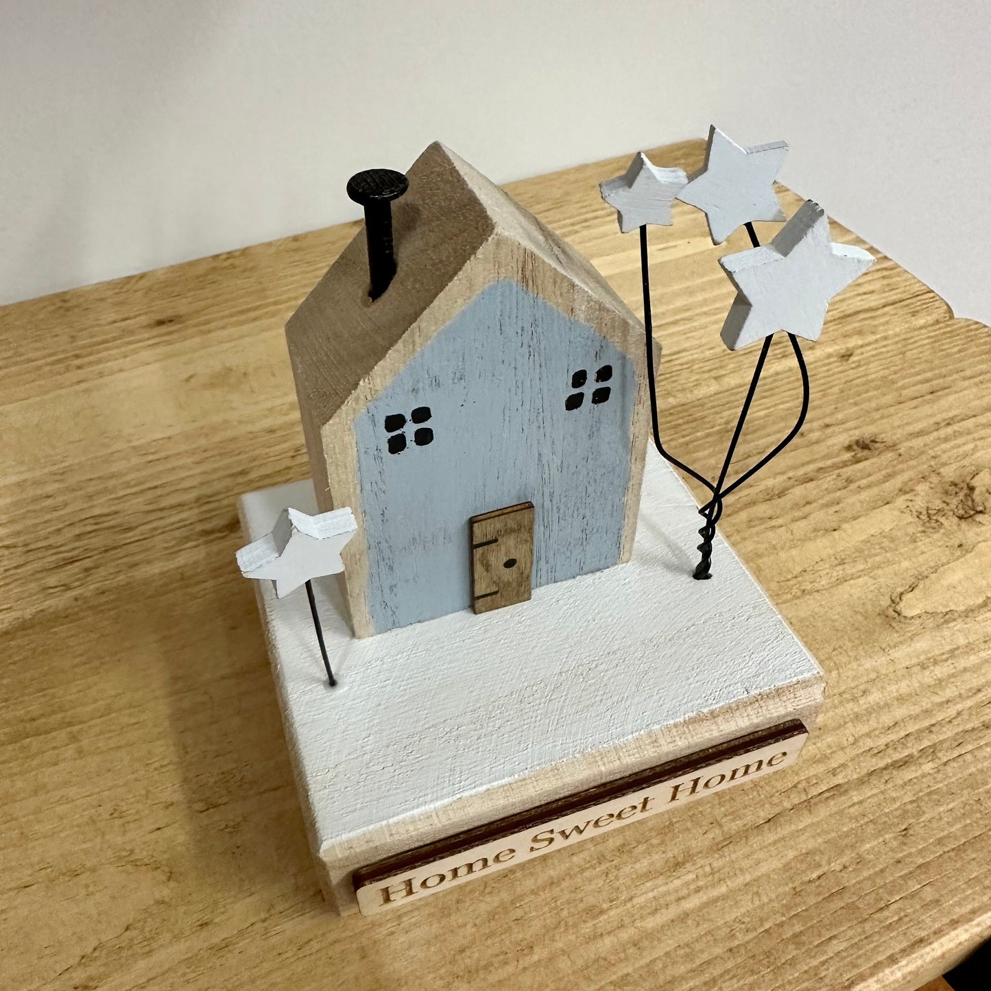 Personalised Miniature Wooden House Freestanding Decoration With Stars