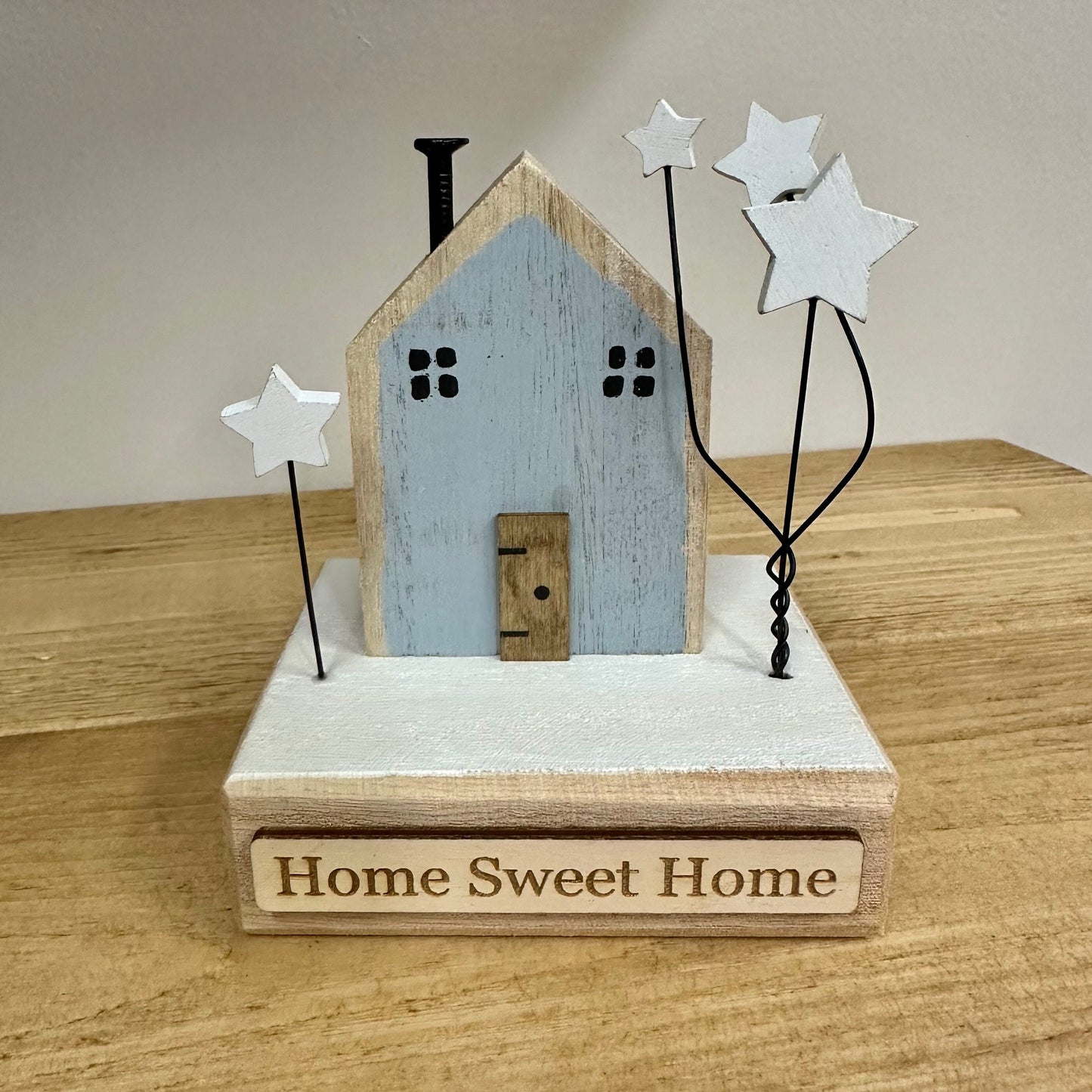 Personalised Miniature Wooden House Freestanding Decoration With Stars