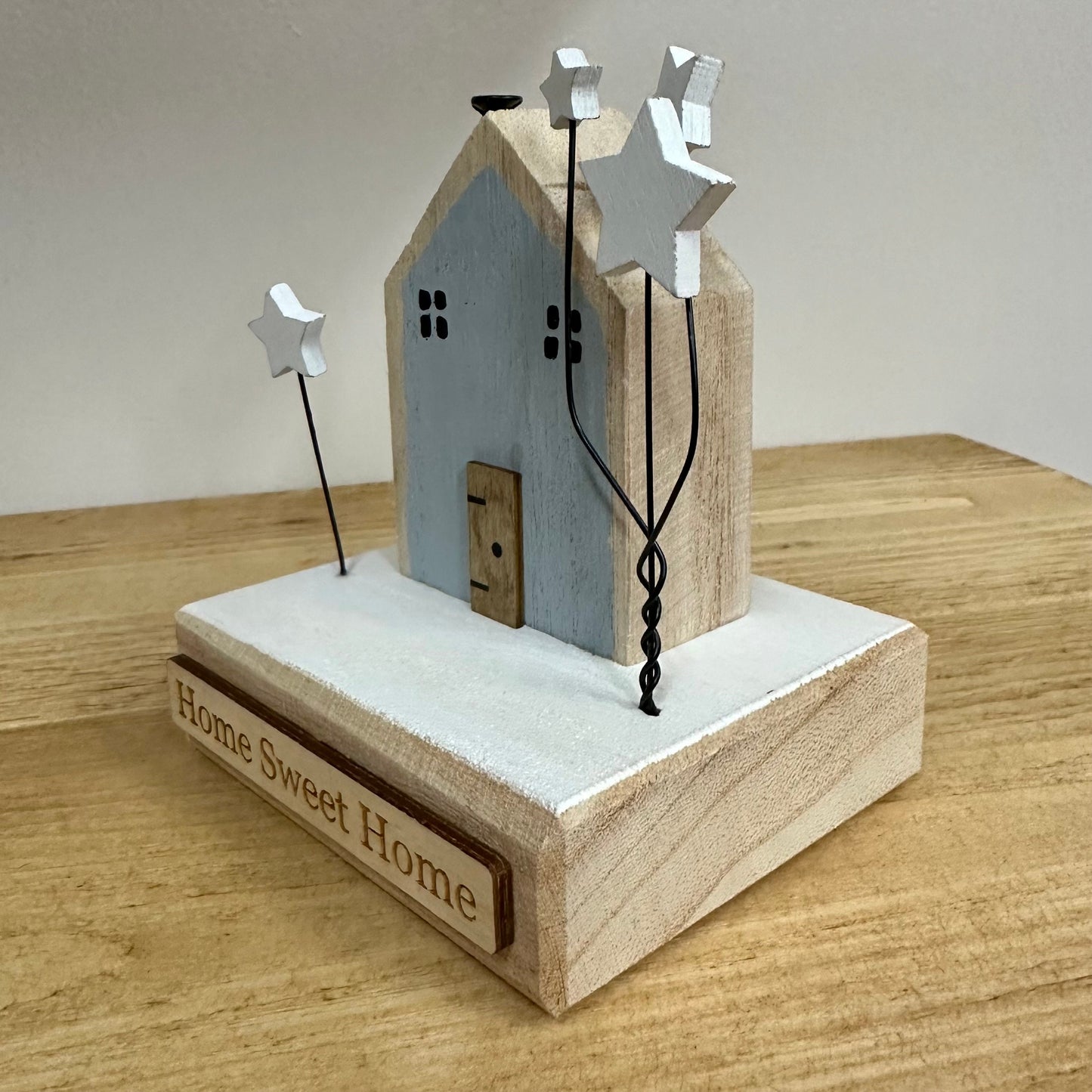Personalised Miniature Wooden House Freestanding Decoration With Stars