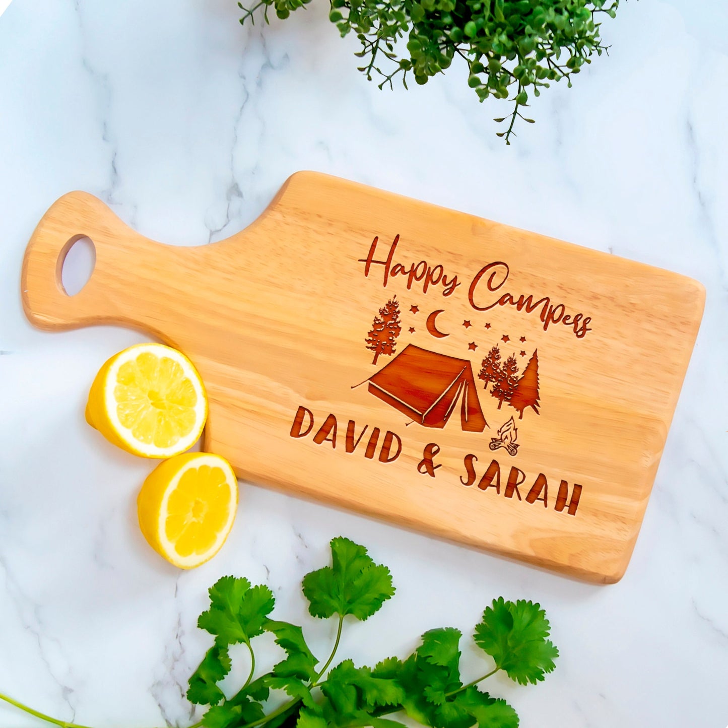 Personalised Names Happy Campers Tent Chopping Board