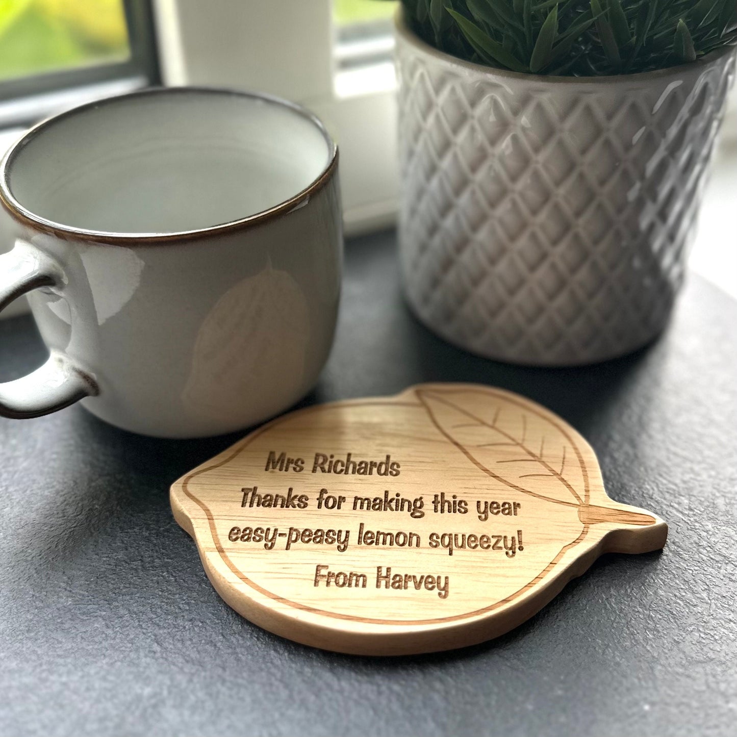 Personalised Teacher coaster - Lemon