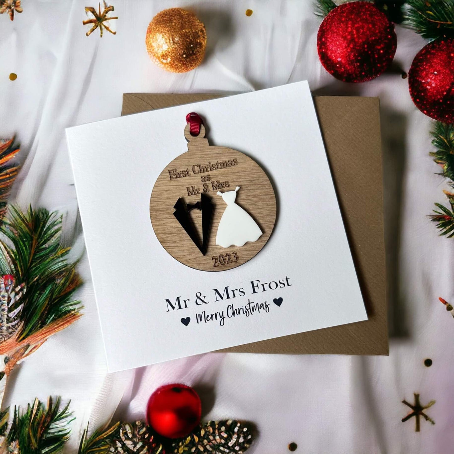 First Christmas as Mr & Mrs Greeting Card with keepsake ornament