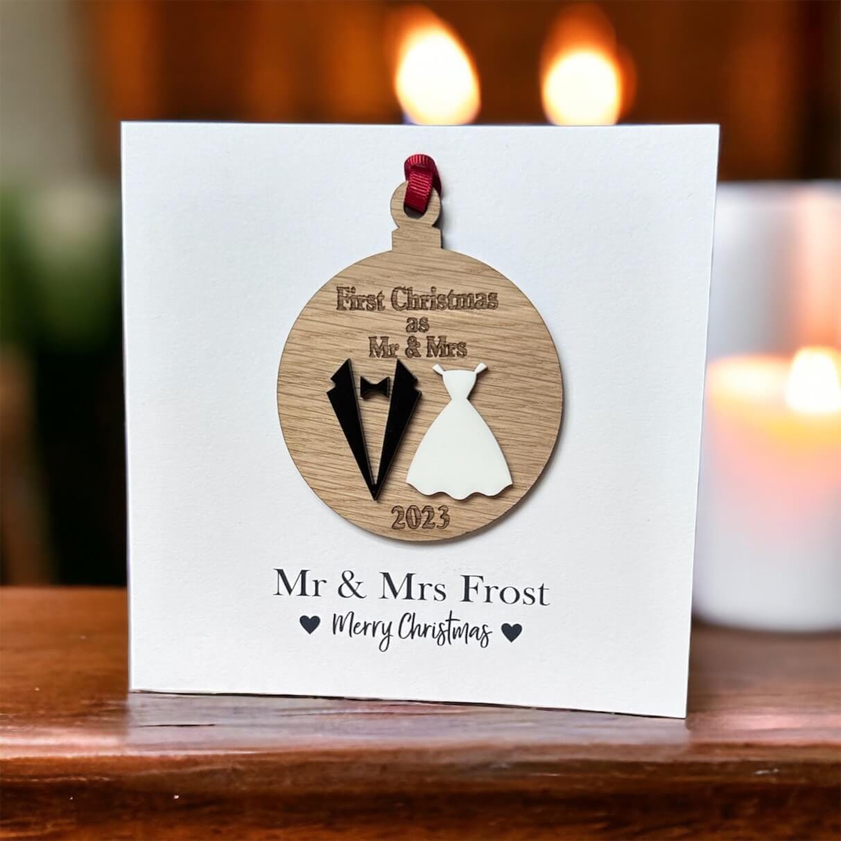 First Christmas as Mr & Mrs Greeting Card with keepsake ornament