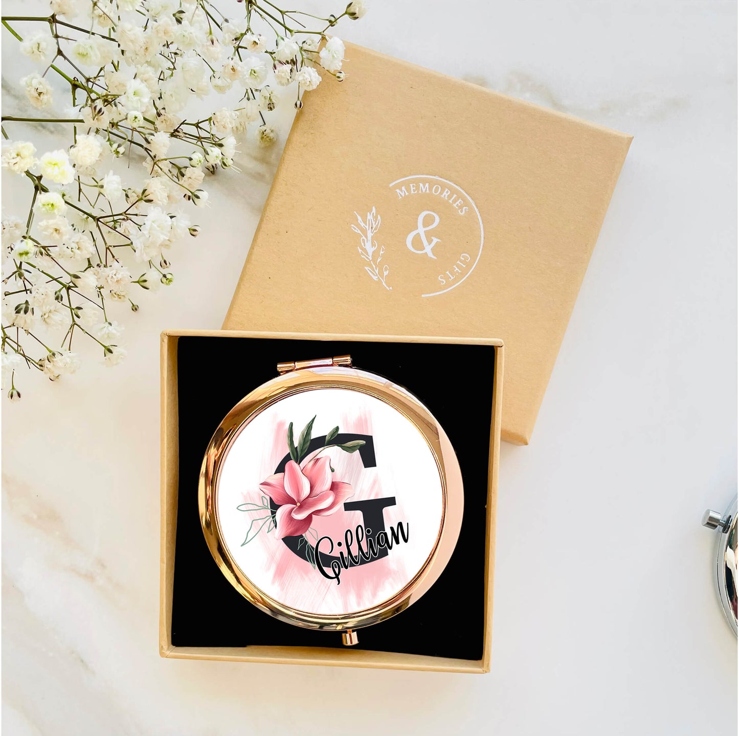 Personalised Floral Compact Mirror Gift