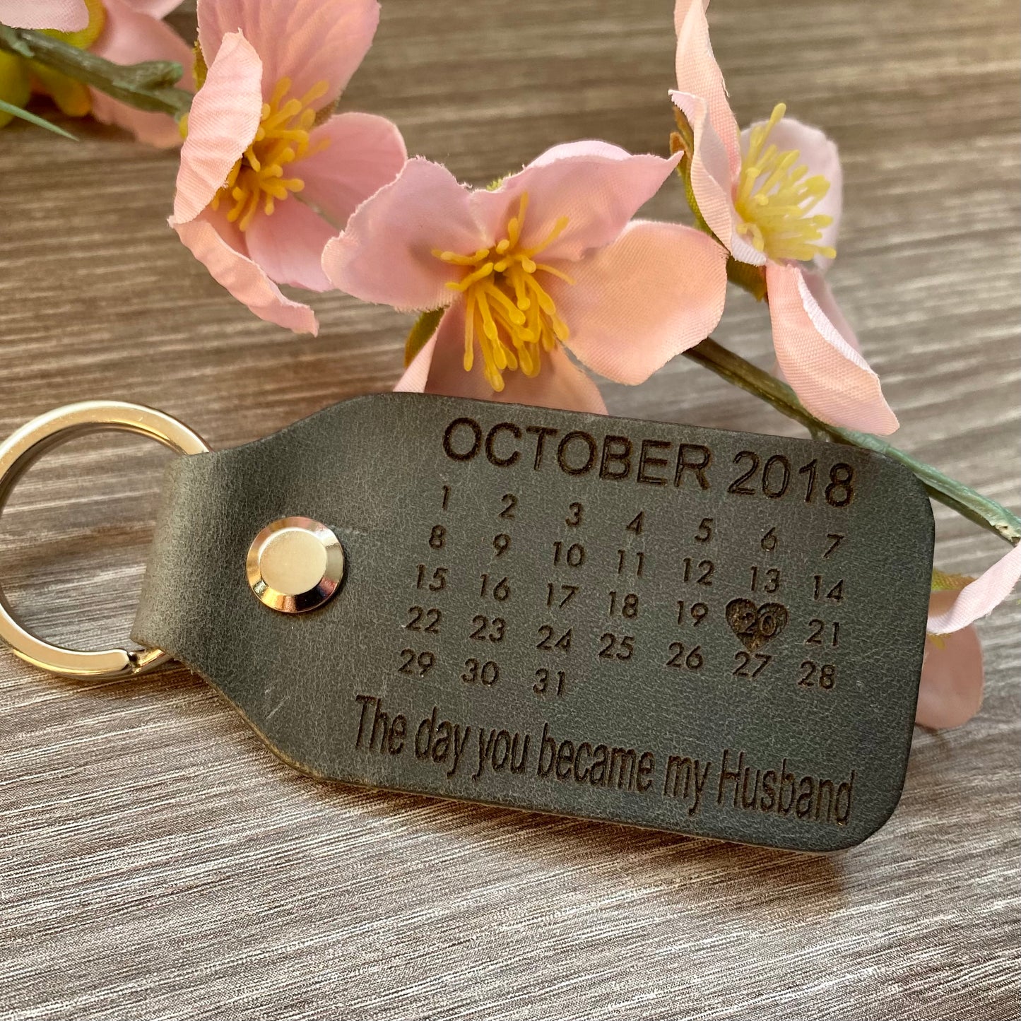 Personalised Leather Calendar Keyring, 3rd Wedding Anniversary Gift