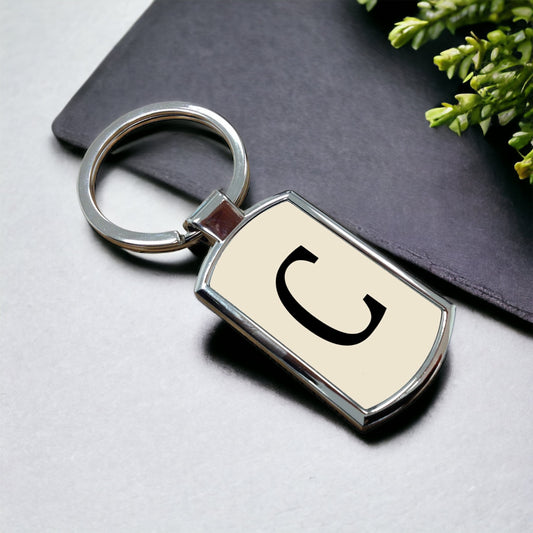 Alphabet Rectangle Metal Keyring