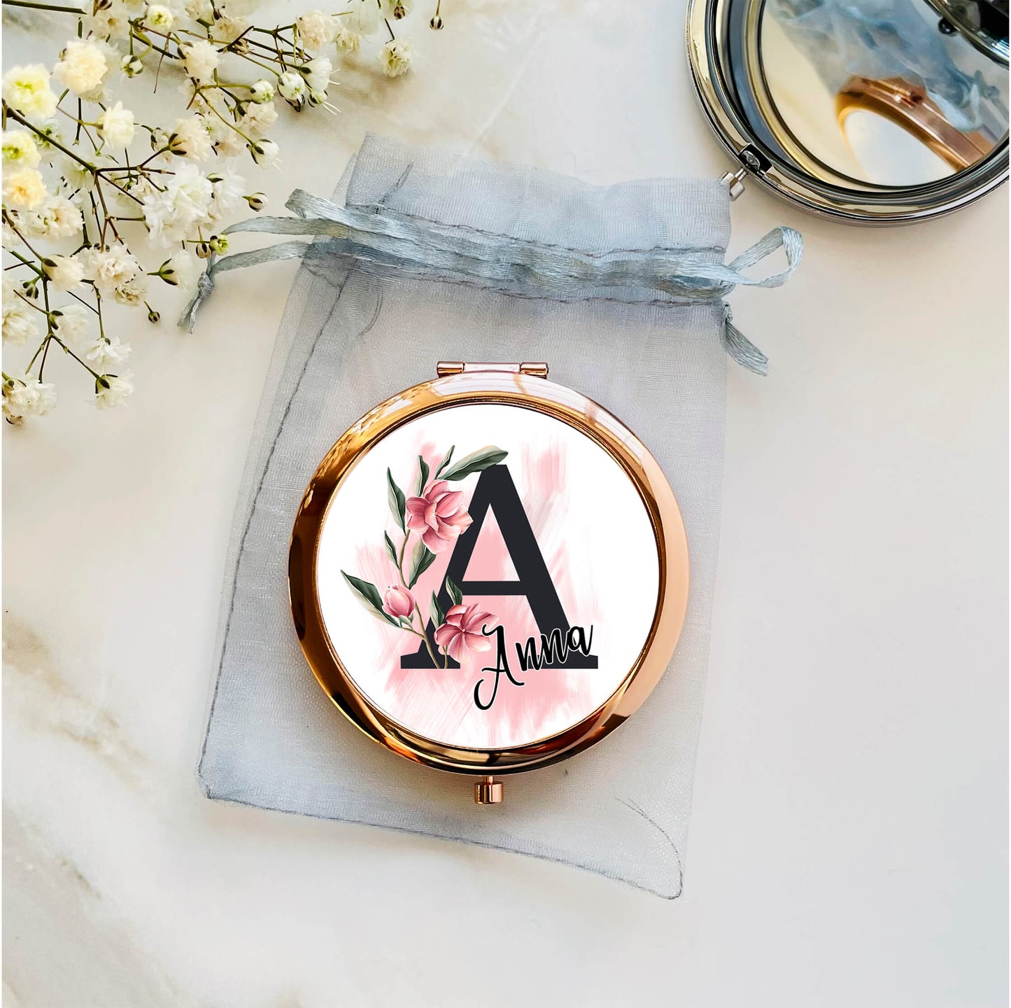 Personalised Floral Compact Mirror Gift