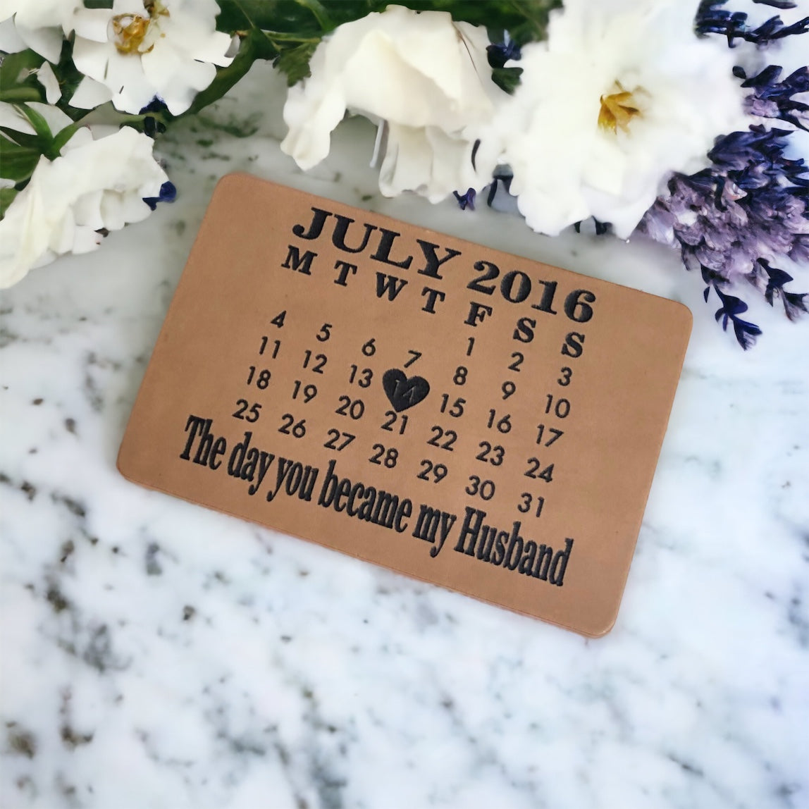 Personalised Calendar Leather Wallet Card Insert Love - 3rd Leather Anniversary Wedding Gift