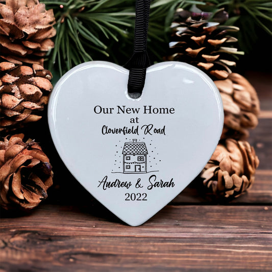Personalised Ceramic New Home Heart Decoration Ornament, New Home Gift