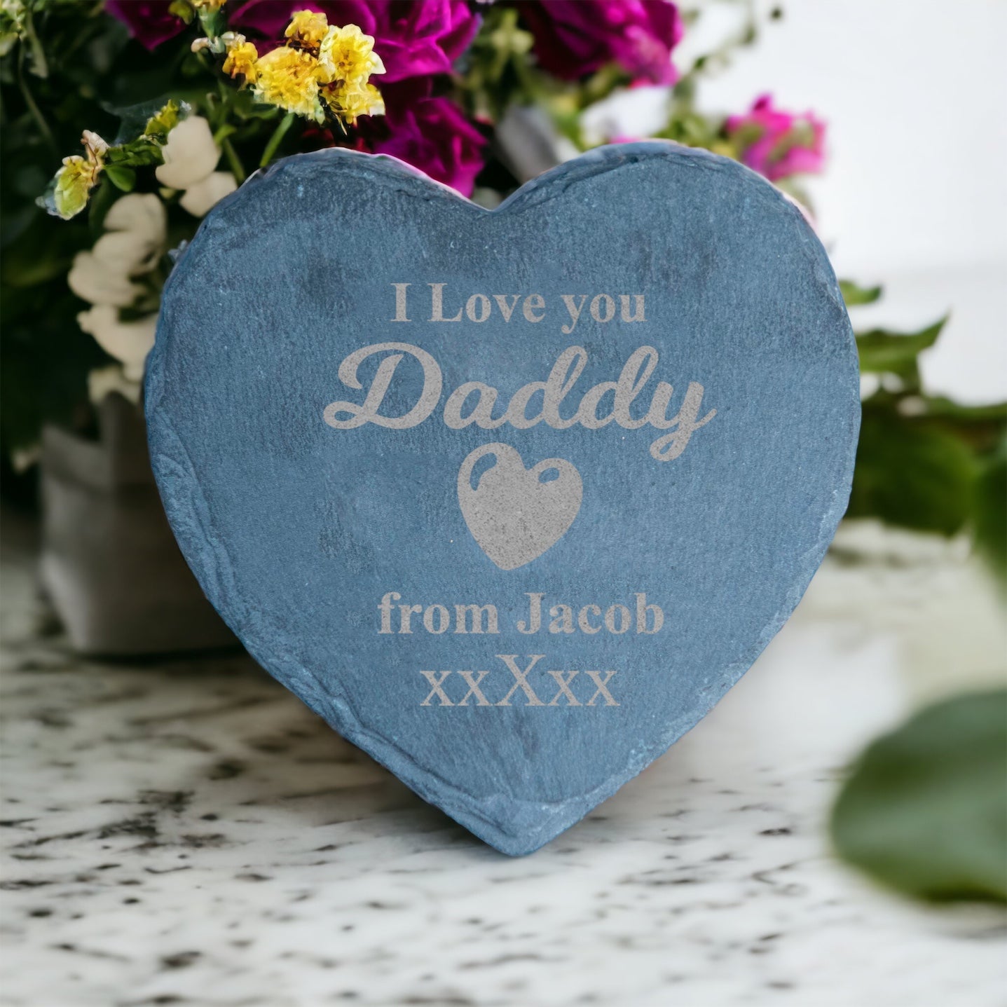Personalised I Love you Daddy Heart Slate Drink Coaster Engraved Gift