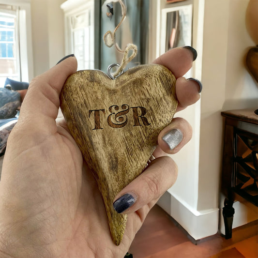 Personalised Initials Wooden Hanging Door Heart, Wedding Gifts, Valentines Gift