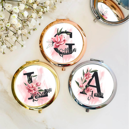 Personalised Floral Compact Mirror Gift