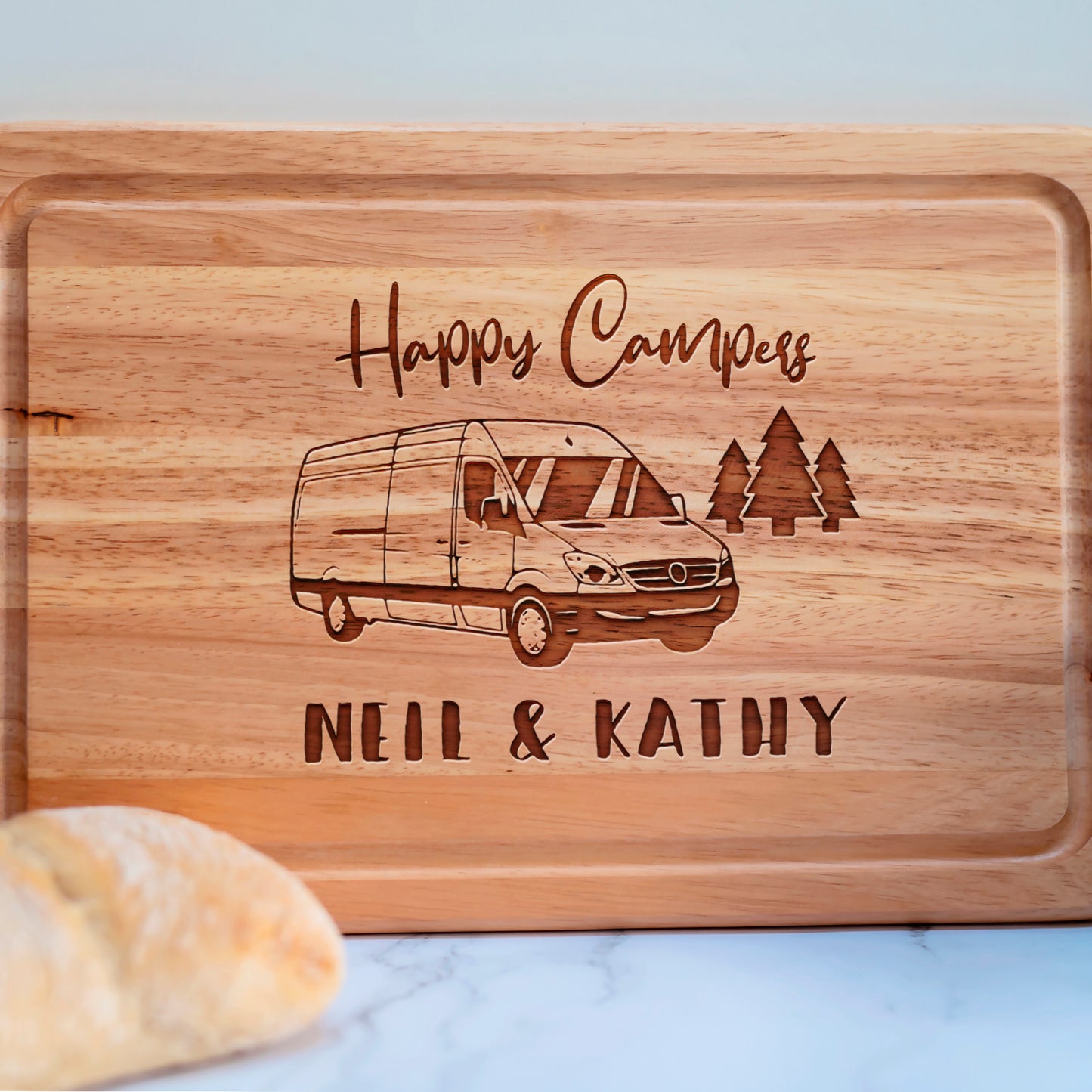 Personalised Happy Campers Campervan Rectangle Chopping Board Gift