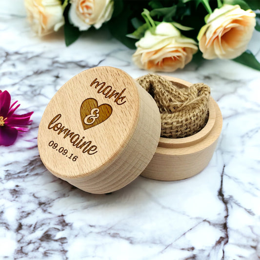 Personalised Wooden Wedding Ring Box Bride & Groom