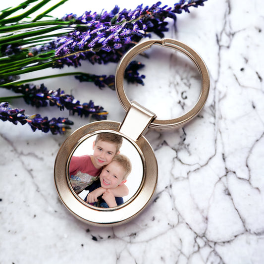Personalised Photo Metal Round Keyring Key Ring With Free Gift Box