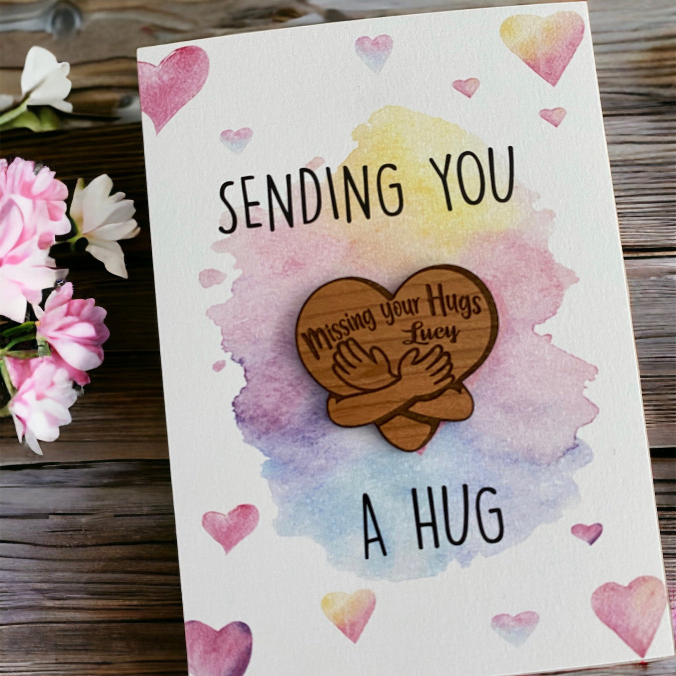 Personalised Name Missing Your Hugs Heart Card