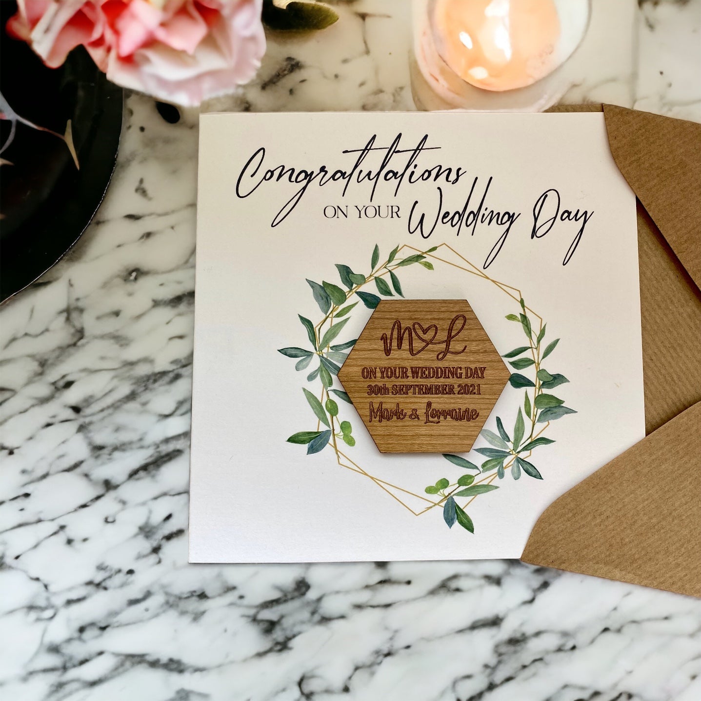 Personalised Greenery Floral Congratulations on your Wedding Day Card