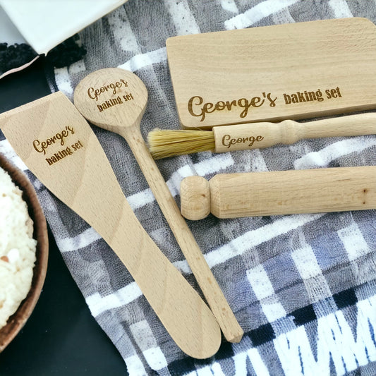 Personalised Name Children's Baking Set Utensils, kids birthday educational Baking Gift Set