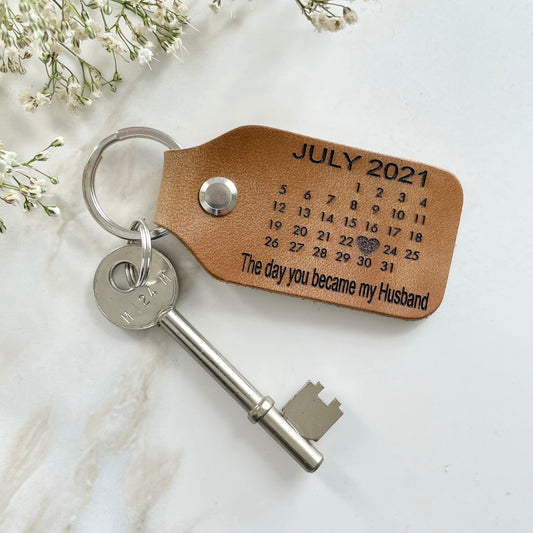 Personalised Leather Calendar Keyring, 3rd Wedding Anniversary Gift